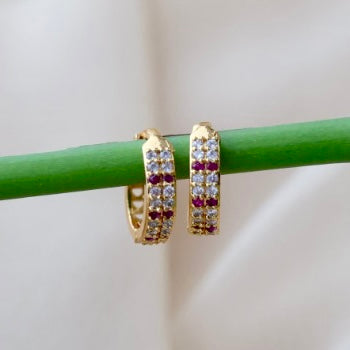 Heritage gold plated ruby white stone hoop earrings HD389