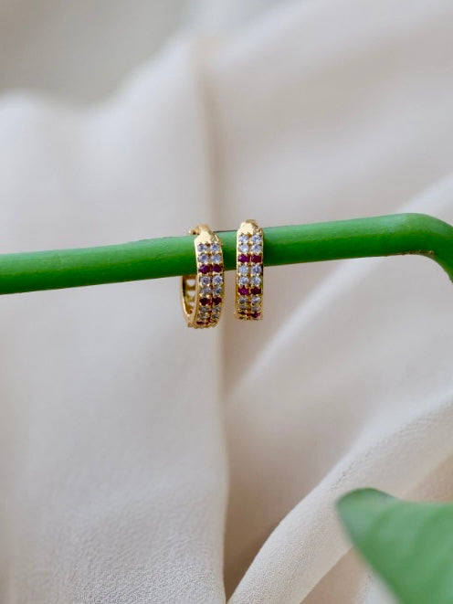 Heritage gold plated ruby white stone hoop earrings HD389