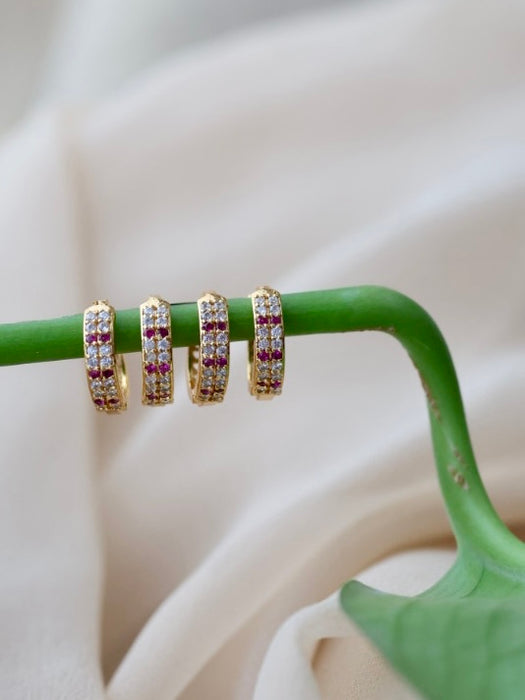 Heritage gold plated ruby white stone hoop earrings HD389