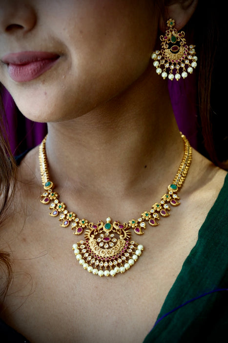 Antique simple short necklace and earrings SS11050