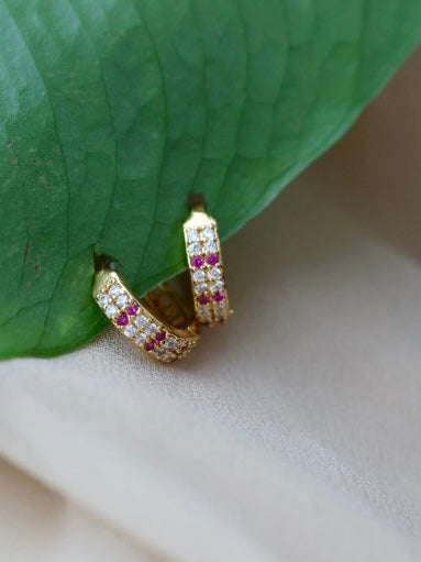 Heritage gold plated ruby white stone hoop earrings HD389