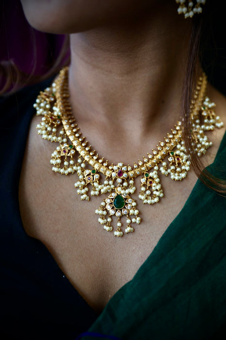Antique pearl short necklace and earrings SS110799