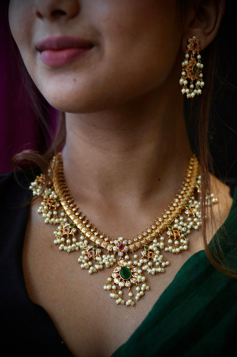 Antique pearl short necklace and earrings SS110799