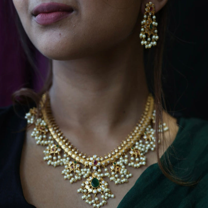 Antique pearl short necklace and earrings SS110799