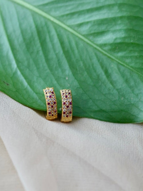 Antique gold ruby white stone studd earrings AS022