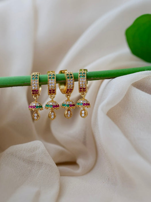 Heritage gold plated ruby green white stone hoop earrings HD190