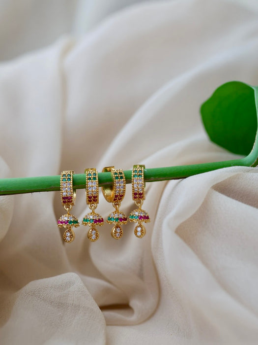 Heritage gold plated ruby green white stone hoop earrings HD190