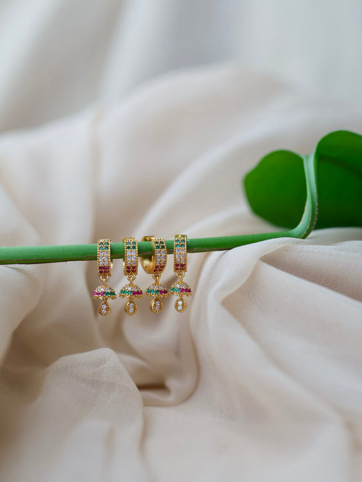 Heritage gold plated ruby green white stone hoop earrings HD190