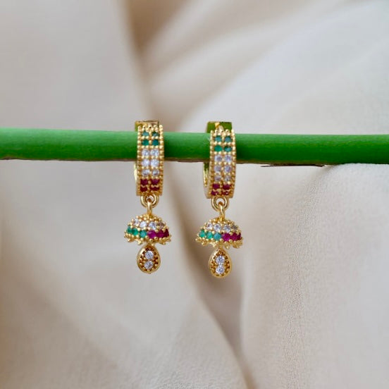 Heritage gold plated ruby green white stone hoop earrings HD190