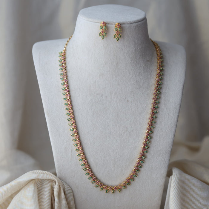 Heritage gold plated ruby green stone mango long necklace with earrings HL543