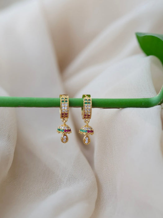 Heritage gold plated ruby green white stone hoop earrings HD190