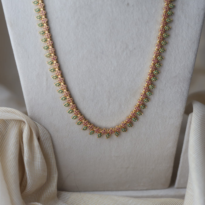 Heritage gold plated ruby green stone mango long necklace with earrings HL543
