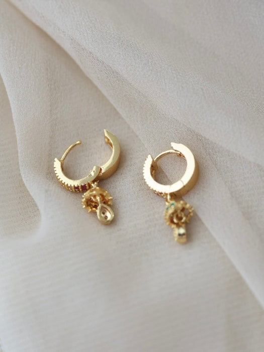 Heritage gold plated ruby green white stone hoop earrings HD190