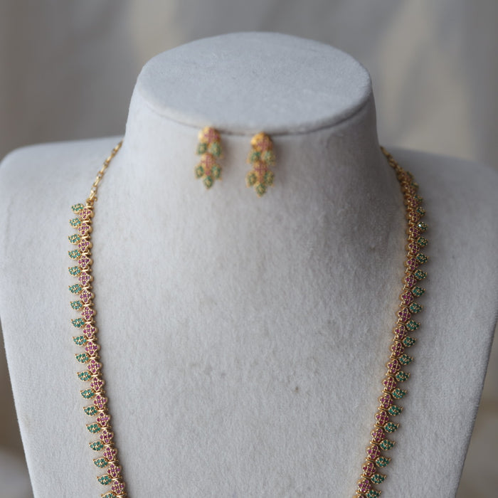 Heritage gold plated ruby green stone mango long necklace with earrings HL543