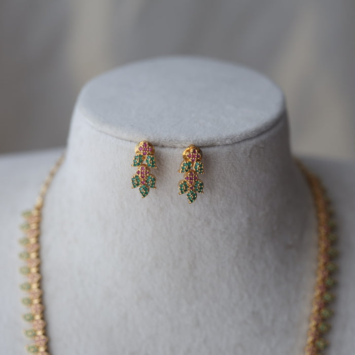 Heritage gold plated ruby green stone mango long necklace with earrings HL543