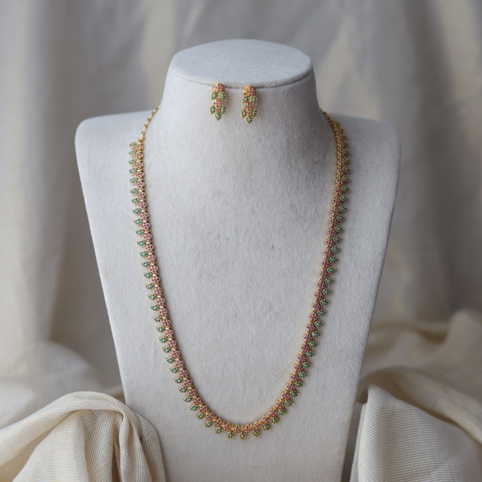 Heritage gold plated ruby green stone mango long necklace with earrings HL543