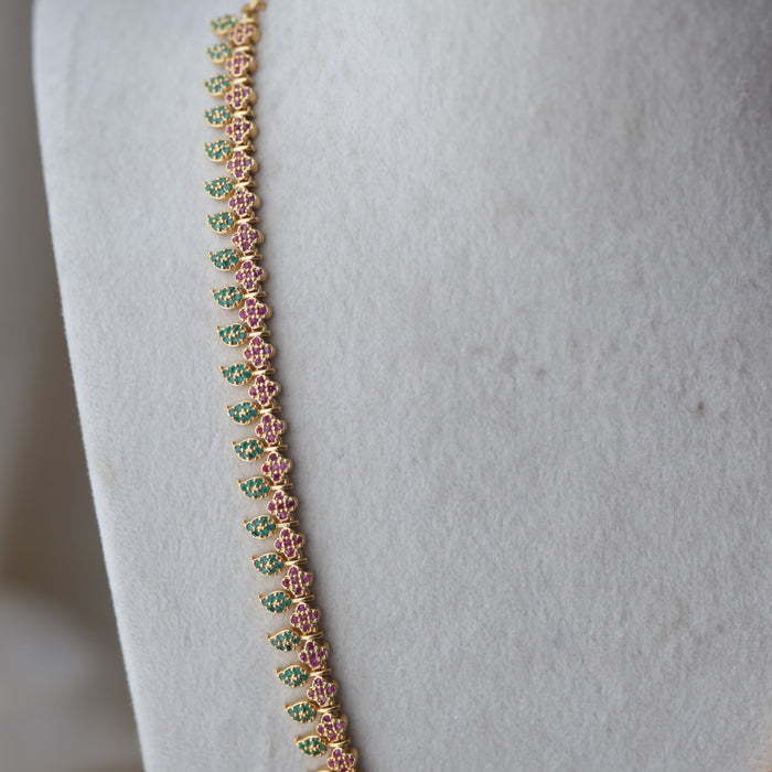 Heritage gold plated ruby green stone mango long necklace with earrings HL543