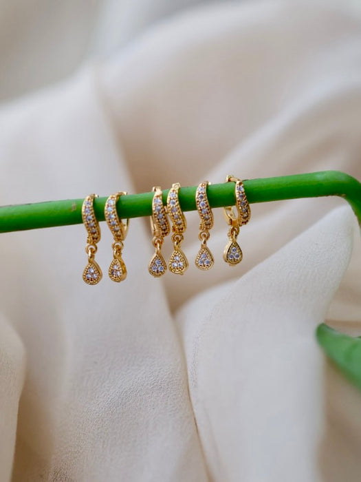 Heritage gold plated white stone hoop earrings HD1092