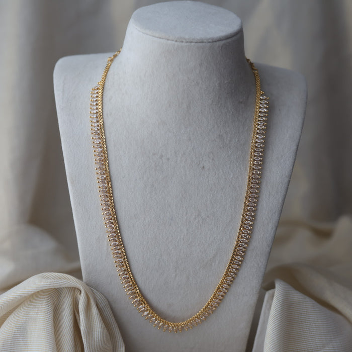 Heritage gold plated white stone long necklace HL754