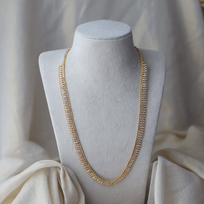 Heritage gold plated white stone long necklace HL754