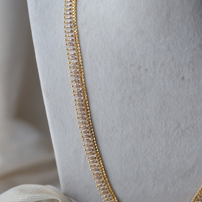 Heritage gold plated white stone long necklace HL754