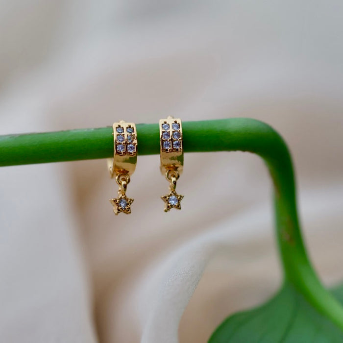 Heritage gold plated white stone hoop earrings HD179