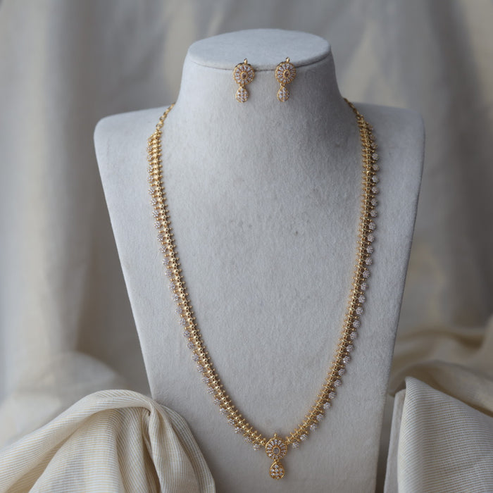 Heritage gold plated white stone long necklace HL764