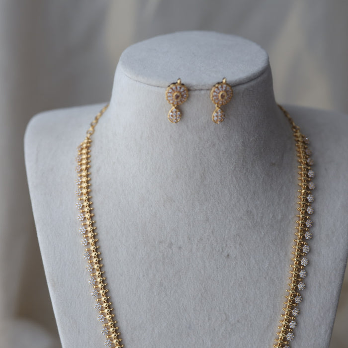 Heritage gold plated white stone long necklace HL764