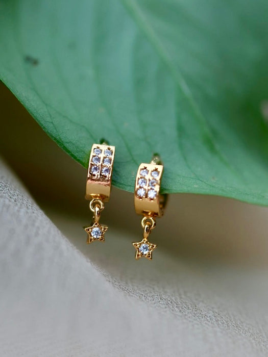Heritage gold plated white stone hoop earrings HD179