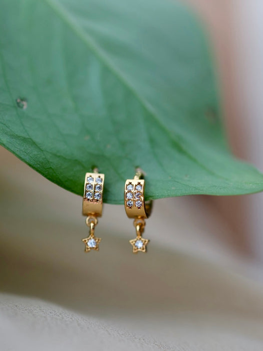 Heritage gold plated white stone hoop earrings HD179