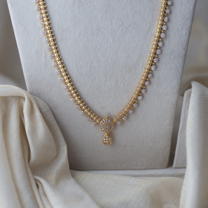 Heritage gold plated white stone long necklace HL764