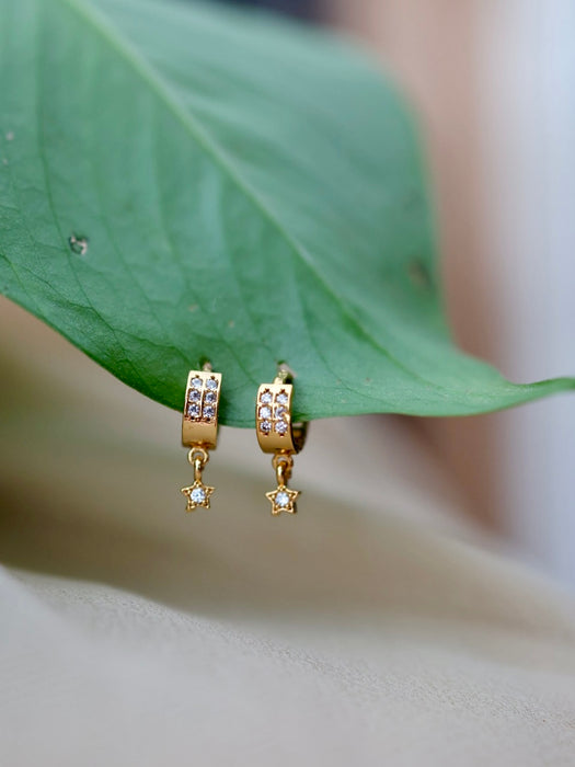 Heritage gold plated white stone hoop earrings HD179