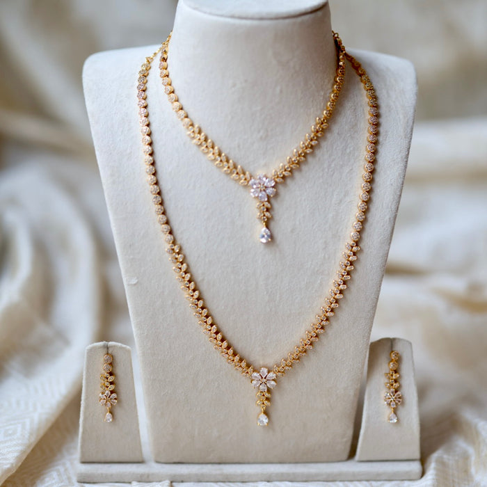 Heritage gold plated short and long padakam necklace set with earrings HPS12348