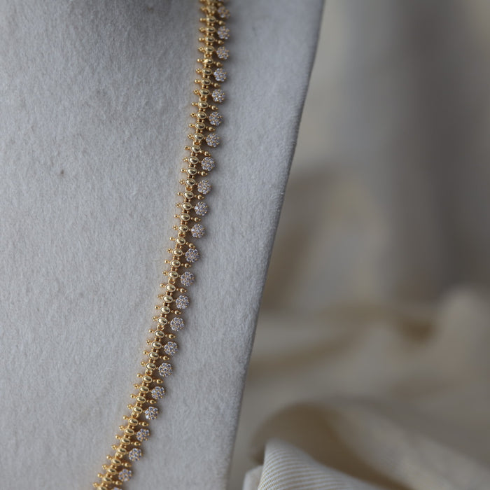 Heritage gold plated white stone long necklace HL764
