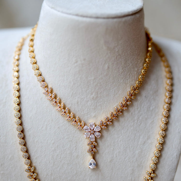 Heritage gold plated short and long padakam necklace set with earrings HPS12348