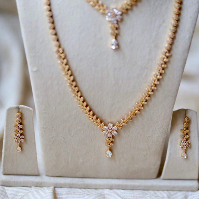 Heritage gold plated short and long padakam necklace set with earrings HPS12348