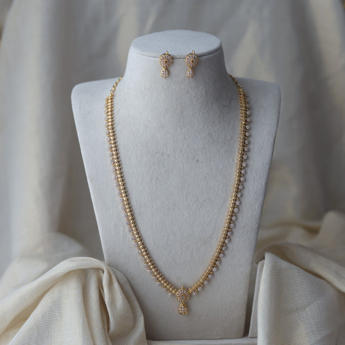 Heritage gold plated white stone long necklace HL764