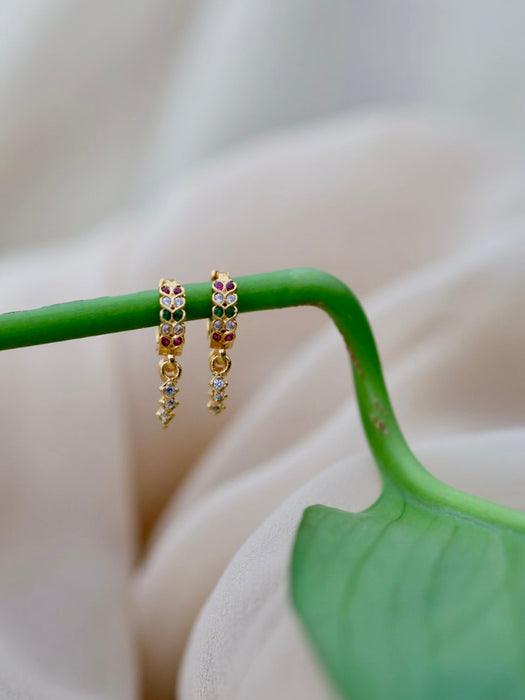 Heritage gold plated ruby green white stone hoop earrings HD110