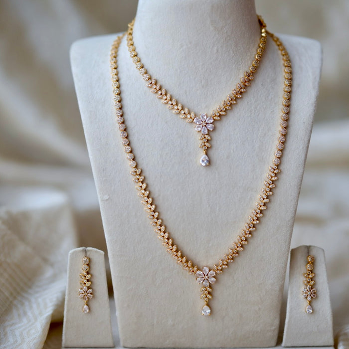 Heritage gold plated short and long padakam necklace set with earrings HPS12348