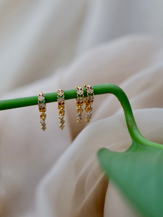 Heritage gold plated ruby green white stone hoop earrings HD110
