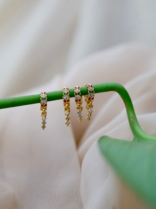 Heritage gold plated ruby green white stone hoop earrings HD110