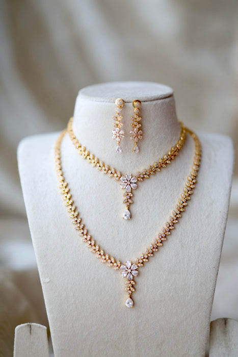Heritage gold plated short and long padakam necklace set with earrings HPS12348