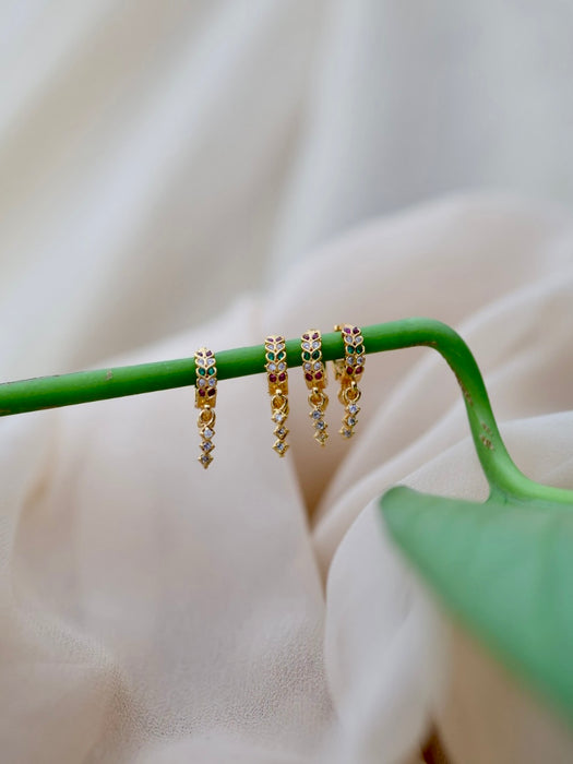 Heritage gold plated ruby green white stone hoop earrings HD110