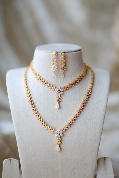 Heritage gold plated short and long padakam necklace set with earrings HPS12348