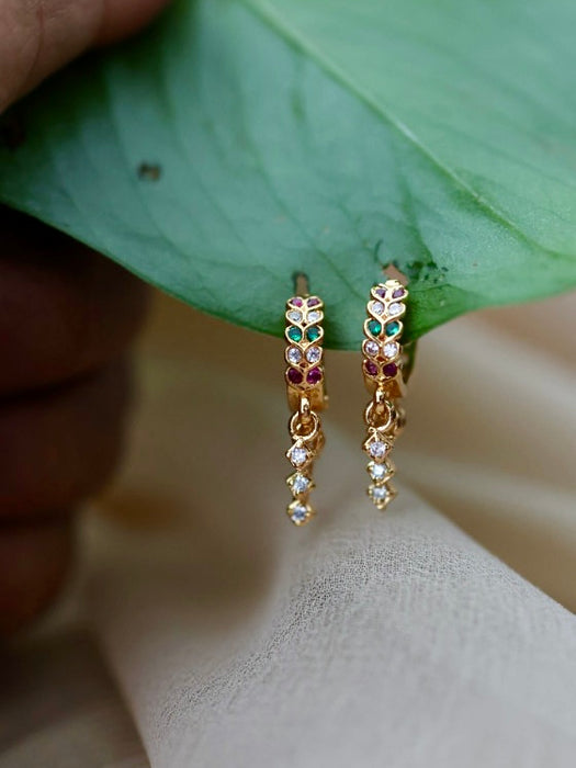 Heritage gold plated ruby green white stone hoop earrings HD110