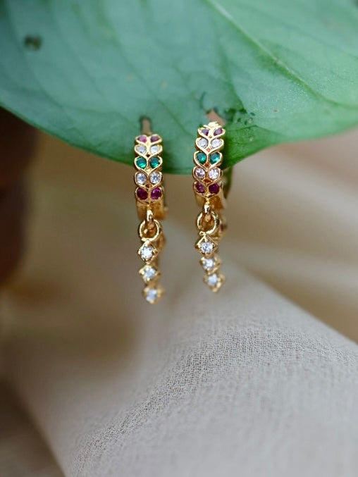 Heritage gold plated ruby green white stone hoop earrings HD110