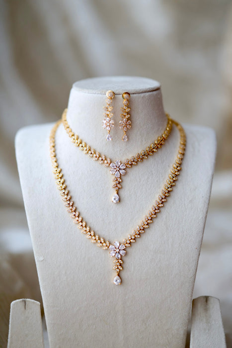 Heritage gold plated short and long padakam necklace set with earrings HPS12348