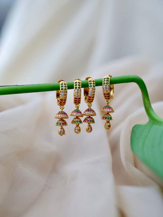 Heritage gold plated ruby green white stone hoop earrings HD1142