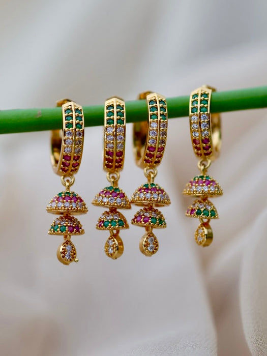 Heritage gold plated ruby green white stone hoop earrings HD1142
