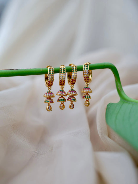 Heritage gold plated ruby green white stone hoop earrings HD1142